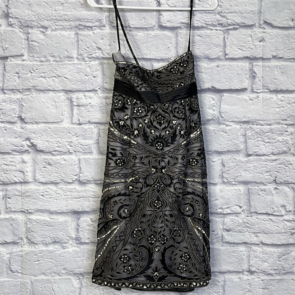 Sue Wong strapless BLACK/ PLATINUM Embroidered  beaded Cocktail evening prom - Picture 5 of 12